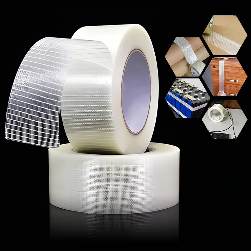 Heavy-duty Fiberglass Adhesive Tape Super Strong Mesh Fiber Tape Transparent Packaging Wrap Fixed Fiberglass Tape 25M