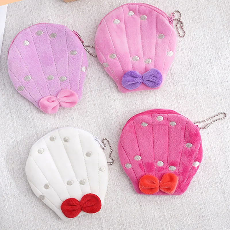 10CM New Cute Scallop Shell Shape Plush Coin Purse Children's Coin Purse Data Line Headphone Bag Schoolbag Charm Accessories