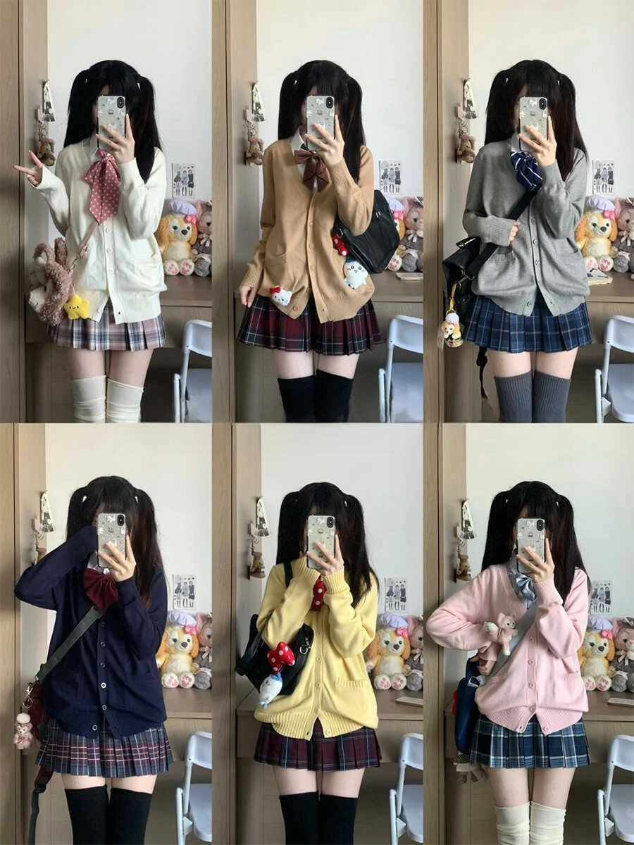 طقم سترة محبوكة بأسلوب حلو للنساء، طقم من ثلاث قطع على الطراز الكوري والياباني، كارديجان بأكمام طويلة وياقة على شكل V للربيع ...