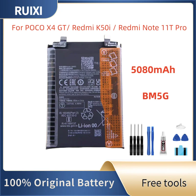 

Новый аккумулятор BM5G 5080 мАч для Mi POCO X4 GT/Redmi K50i/Redmi Note 11T Pro, аккумуляторы + бесплатные инструменты