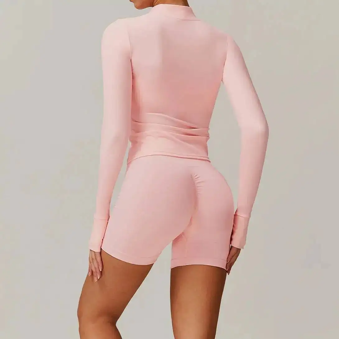 

Women Sport Zipper Yoga Coat Clothes Quick Dry Fiess Jacket Running Thumb Hole Sportwear Workout Stand Up Collar Tops