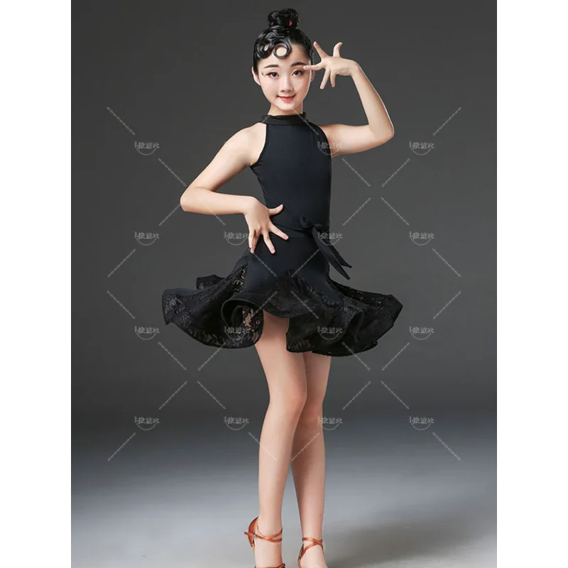 Kid Latin Dance Dress for Girls Latin Dancing Costumes for Girl Lace Standard Ballroom Dancing Dresses Children Dance Costume