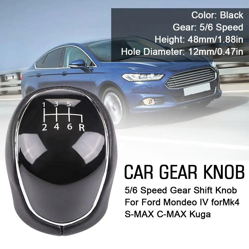 6 Speed Gear Shift Knob for FORD Mondeo Mk4 S-Max C-Max Focus Mk2 Kuga Leather Shifter Lever Arm Headball Car Accessories