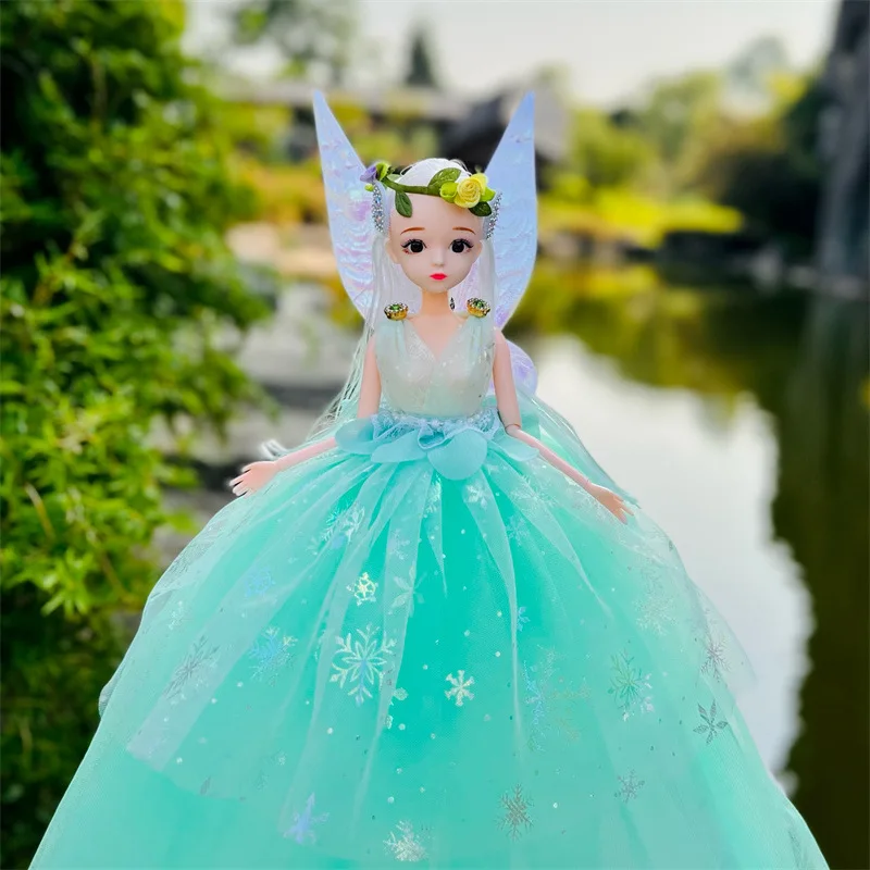 30cm bonito elfo flor fada menina princesa boneca brinquedo 1/6 bjd olhos realistas articulações móveis bonito vestido de casamento menina jogar casa brinquedo