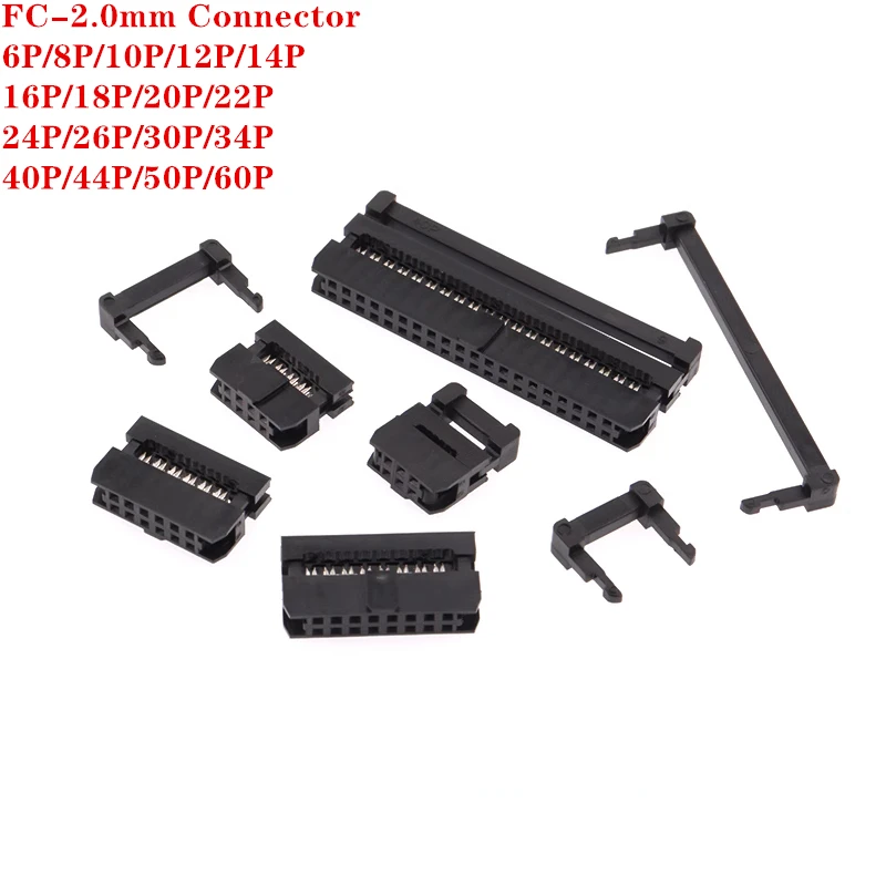 

10Pcs 2.0mm Pitch FC 6/8/10/12/14/16/18/20/22/24/26/30/34/40/44/50/60Pin IDC Female Header Socket Connector For 1.0mm Flat Cable