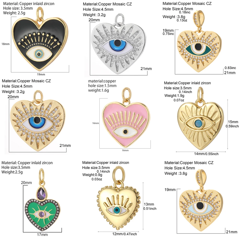 Gothic Heart Shape Eyes Charms For Jewelry Making Supplies Gold Color Zircon Diy Earrings Bracelet Necklace Keychain Wholesale