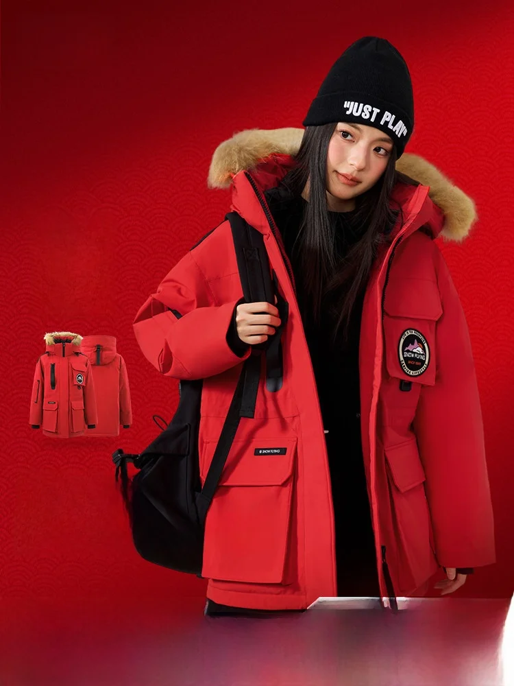 

Red Du down Parka Snow Flng Men's Jaet 2025 Winter Collection Polyester Fiber Long Sve Thiened ort Sle