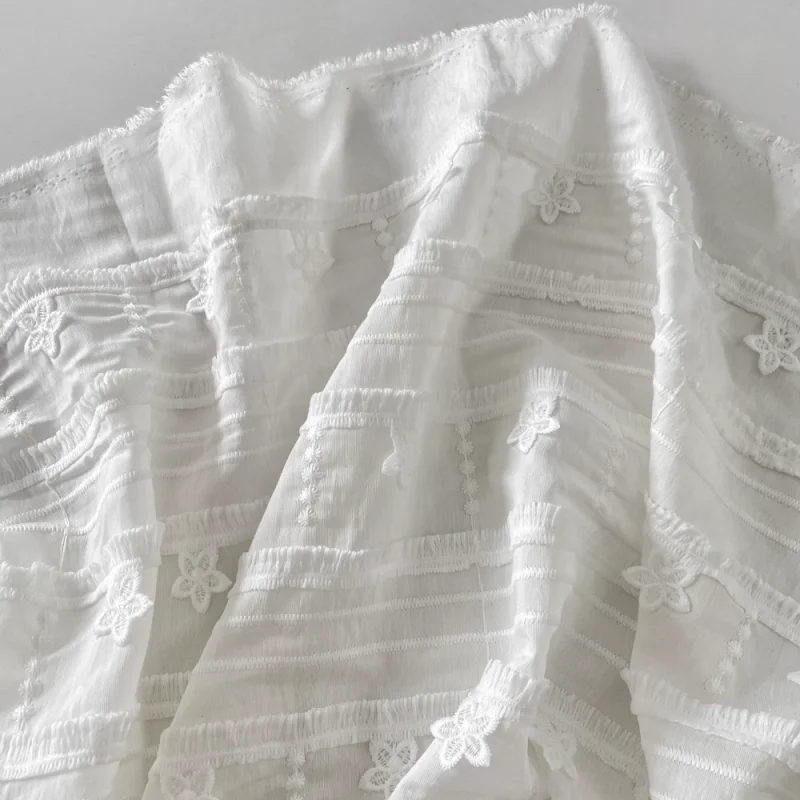 

Embroidered tassels flowers white fabric for ins-style dress, tablecloth, diy homemade polyester fabric