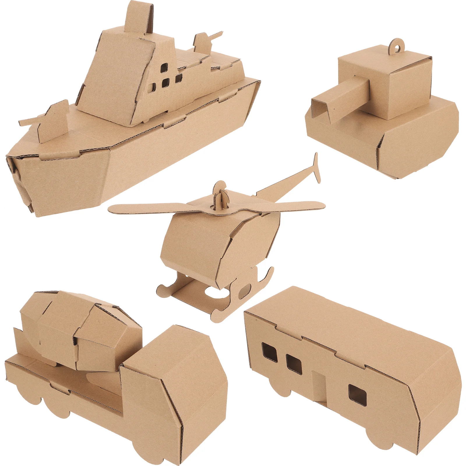 5 Pcs Children's Handmade Paper DIY Model Airplane Tank Car Submarine Cardboard Kindergarten Assembly Toys 3d Puzzle for Kids