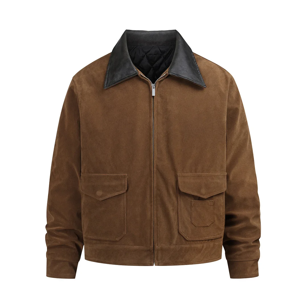Europäische und Amerikanische Wildlederjacke mit durchgehendem Reißverschluss, im Barn-Stil, mit Taschen, Baumwoll-Cargo-Fliegerjacke, S, Baggy, Vintage, warme Arbeitsjacke – Detail 4