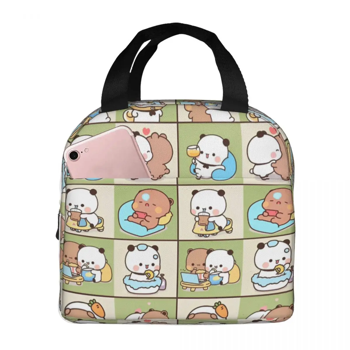 Cartoon Mochi Cat Peach And Goma Meme Lunch Bag Women Insulated Lunch Box Thermal Cooler for Work Office Travel Picnic Food Bags