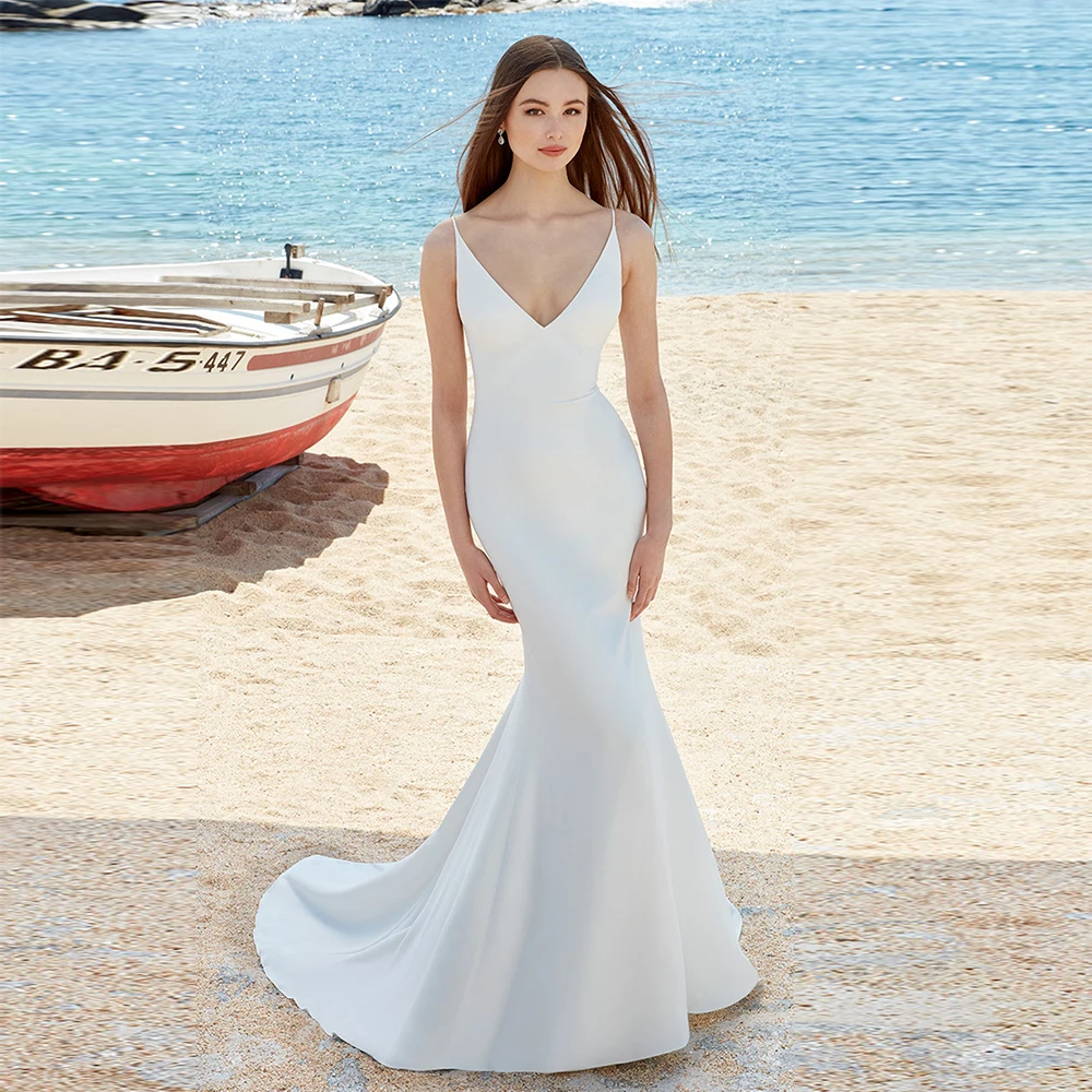 

Simple Gown White Long Charmeuse Ruched Boho Wedding Dresses Mermaid Spaghetti strap Bespoke Occasion Gown Gowns 2024