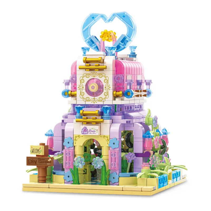 플라워 하우스 시리즈 블록 소녀 건축물 거리 풍경 모델 기관 생일 선물