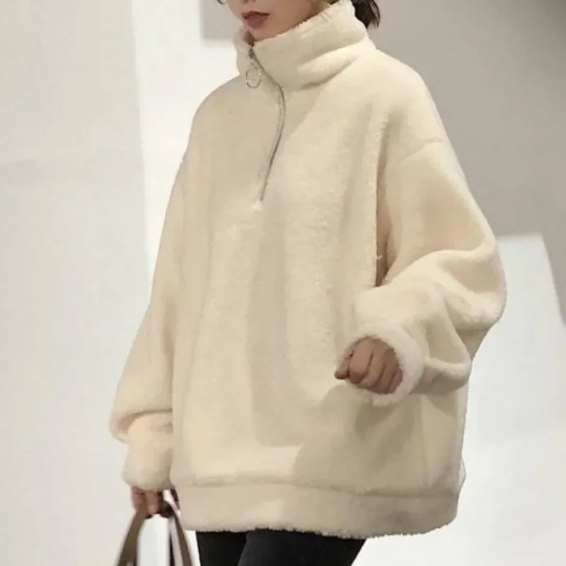 

Fashion Autumn Winter Warm Loose Lamb Wool Sweatshirts Oversized Women Korean Fleece Female Jackets Y2k Causal Coats Pullovers