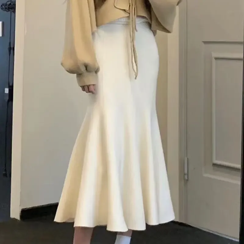 

Осень/зима, стильная модная облегающая юбка с высокой талией, средней длины, юбка с рыбьим хвостом, эластичная талия