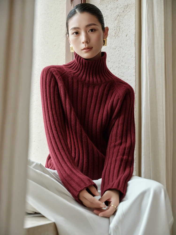 

TLOML Luxury Women 100% Cashmere Sweater Drawstring Thick Short Turtleneck Pullover Autumn Winter Soft Warm Knitwear Fashion Top