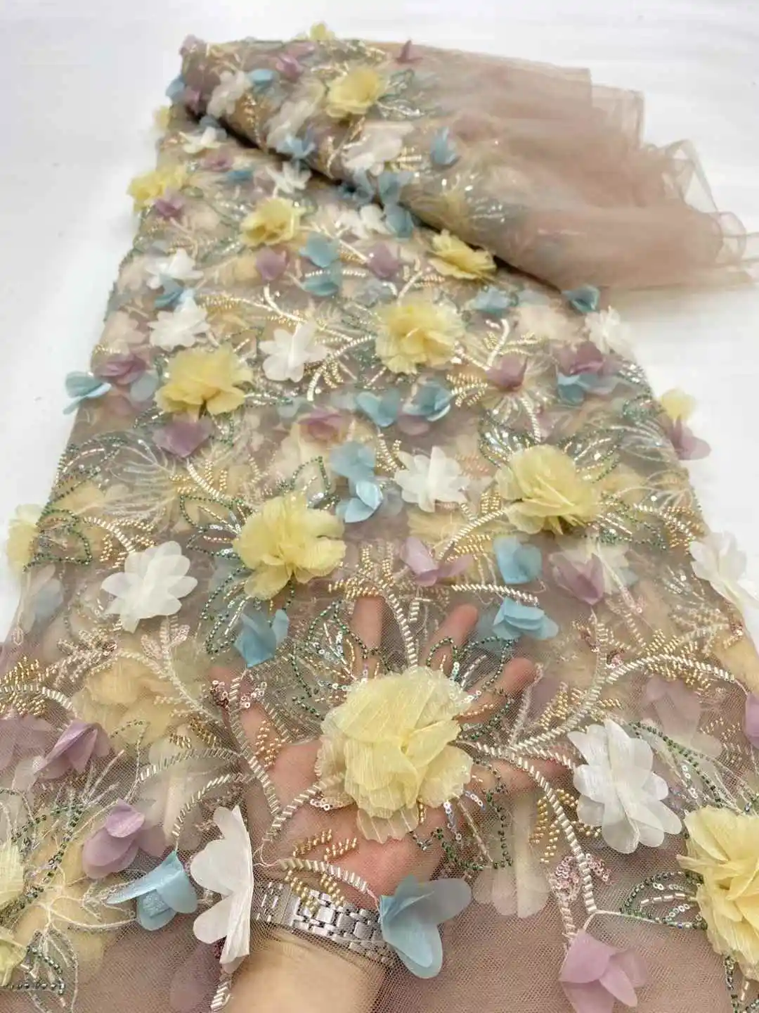 Africa Nigerian Beaded French Mesh Lace With Sequins High Quality 2025 Embroidery Lace Sequins Lace For Wedding Dresses Women