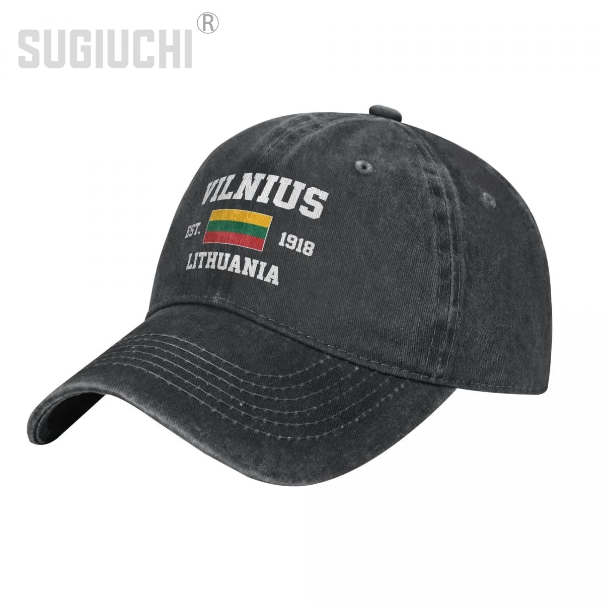 Flag of Lithuania EST.1918 Vilnius Unisex Adult Charcoal Washed Denim Baseball Cap Men Vintage Cotton Dad Patriotic Trucker Hat