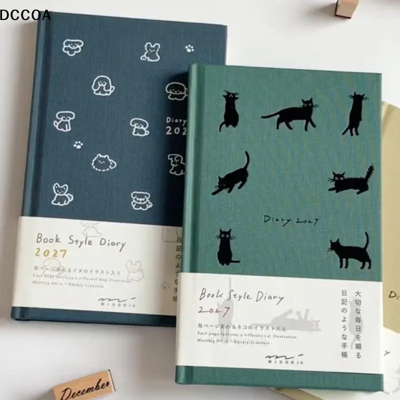 [COA]2027 Agenda Book Cat Dog Illustration Hard Shell Japanese Simple Healing High-value Girls Handbook Gift Kawaii Notebook