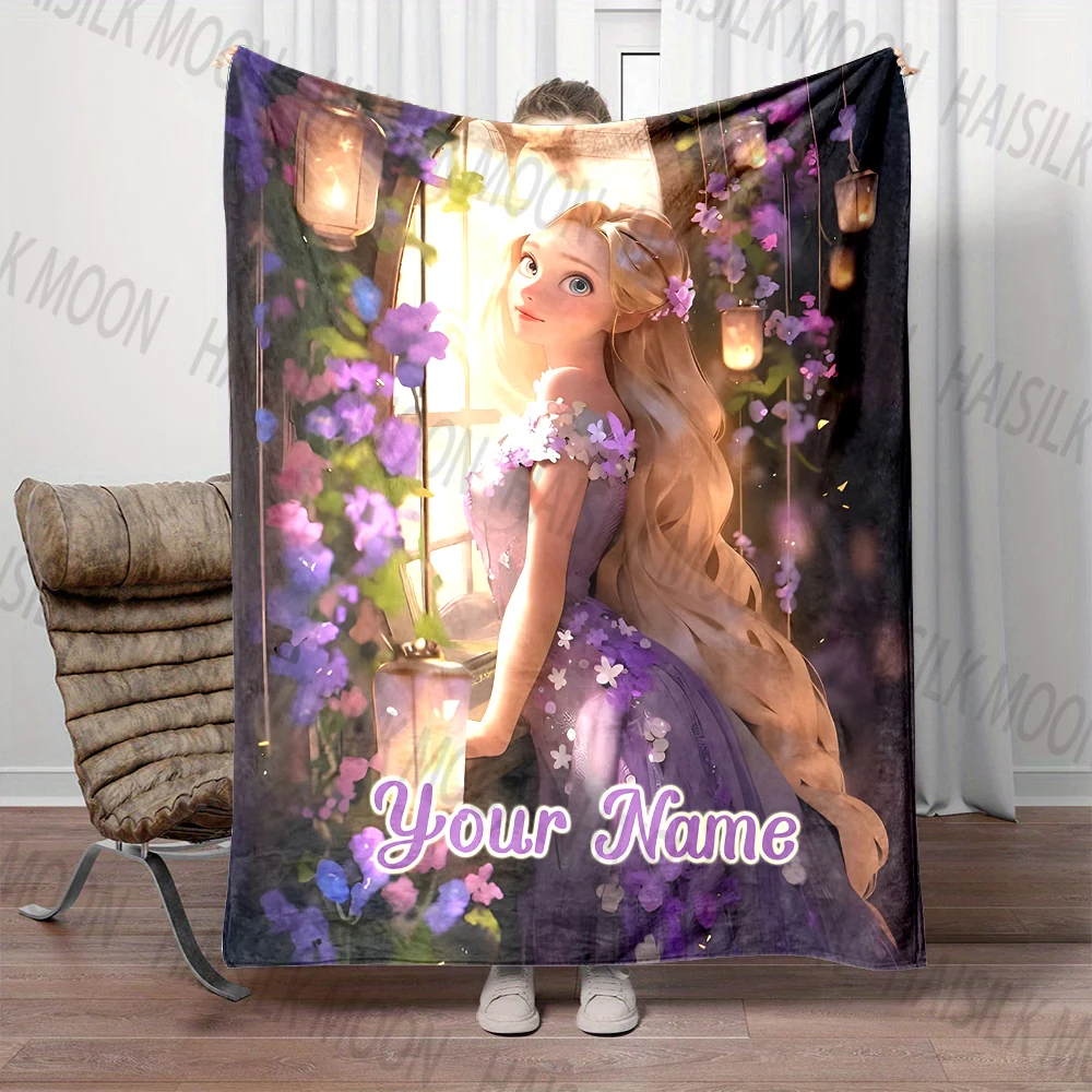 ディズニーラプンツェルプリントブランケット、名前でカスタマイズ可能、柔らかくて暖かい、家庭、オフィス、キャンプ、車、メモu名に適しています