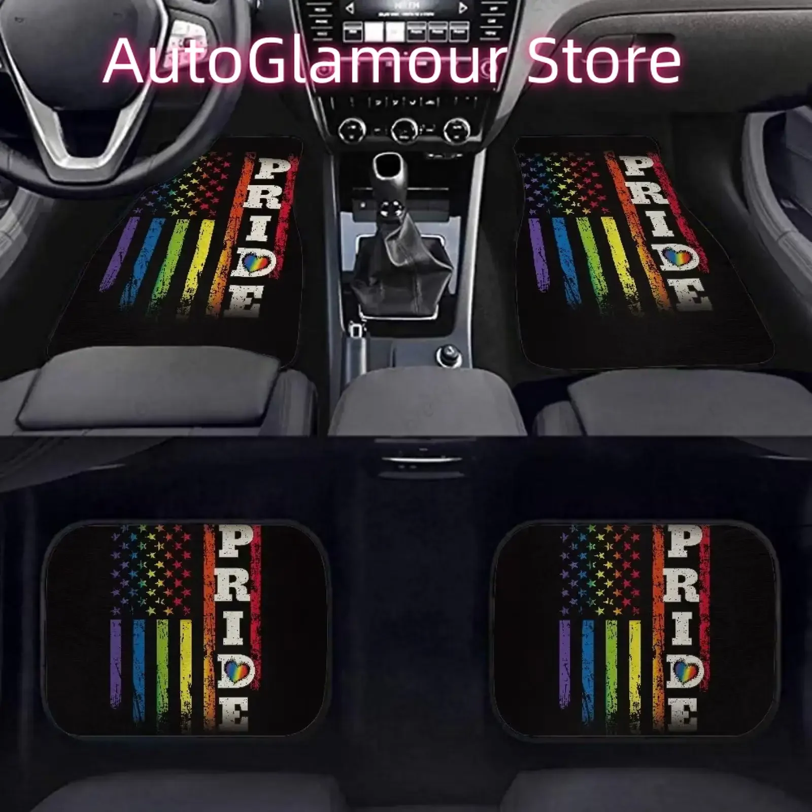 Gay Pride LGBT 4-Piece Car Mats All-Weather Rubber Non-Slip Floor Mats Washable Front and Rear Car Mats Auto