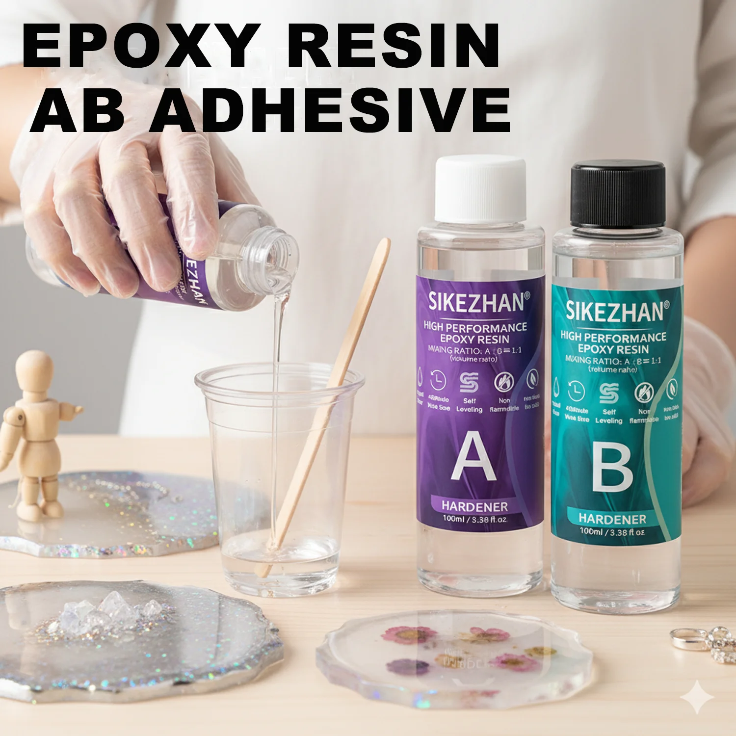 Crystal Clear Epoxy Resin Kit AB Glue Hardener for DIY Jewelry Making Casting Molds Crafts High Gloss Bubble Free Transparent