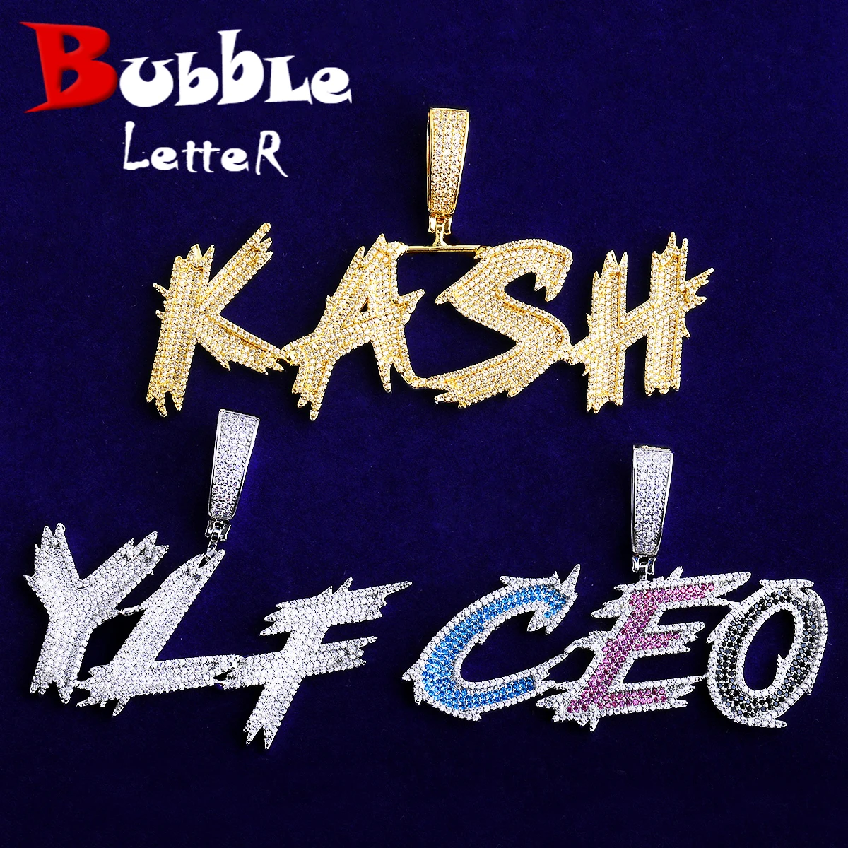 

Ожерелье с пузырьковой буквой Iced Out на заказ, кулон для мужчин, зубец 5А, установка кубического циркония, медь, позолоченное ювелирное изделие в стиле хип-хоп