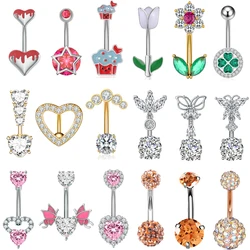 3pcs/lot Heart Flower Butterfly Crystal Belly Button Piercing Set 14G Curved Zircon Navel Piercing Ombligo Pack Belly Jewelry