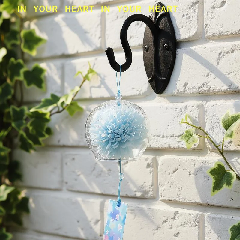 【X】Japanese Style Glass Wind Chime With Artificial Flower Clear Sound Hanging Ornament for Home Window Garden Patio Decor