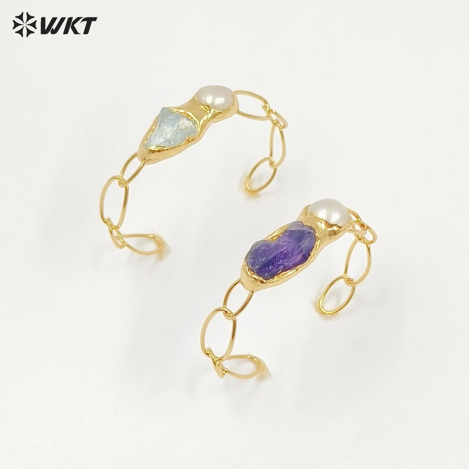 WT-B699 Special Wonderful Raw Stone Cuff Bangle Can Be Adjustable With 18k Real Gold Plated For Women Daily ACC