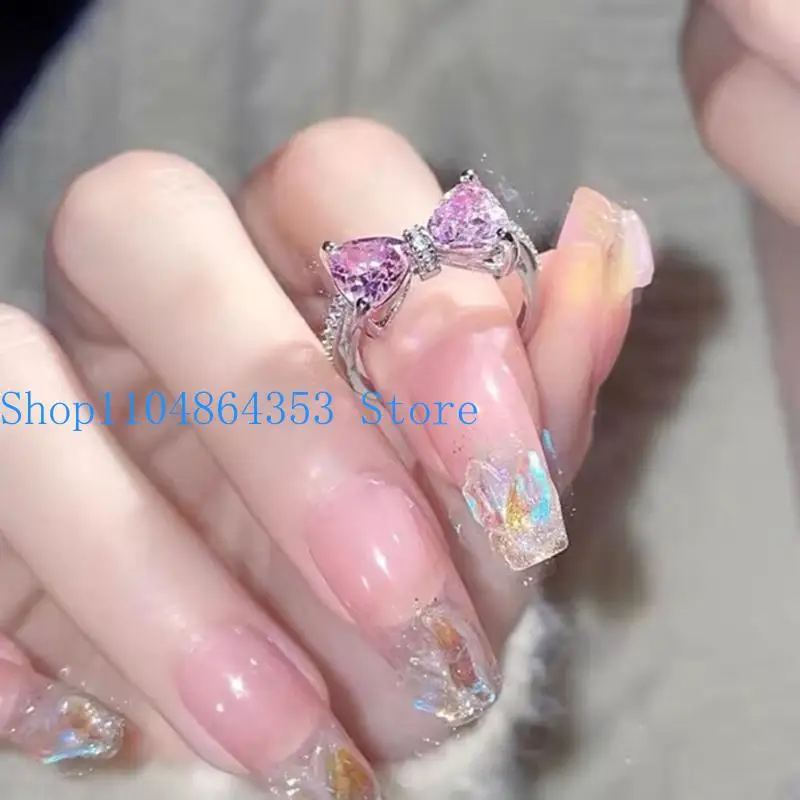 652F خواتم بونوت مع حجر كريستال خواتم بونوت جمالية للفتيات Y2K #2