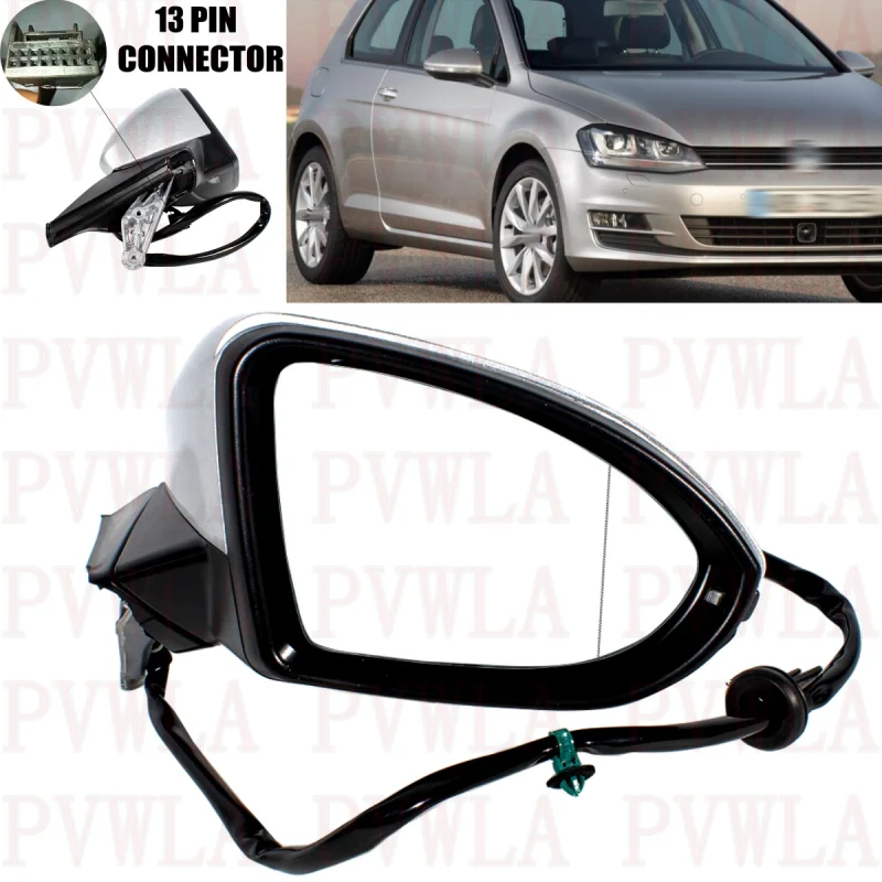 

For VW Golf 7 7.5 2013 2014 2015 2016 2017 2018 2019 2020 Right Side 13Pins Silvery Heated Power adjust Memory Power fold Mirror