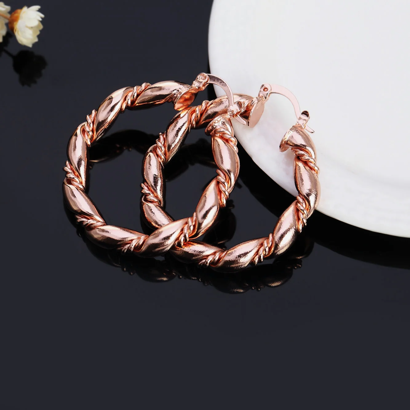 925 Sterling Silver 18K gold Rope Round 4cm earrings for women Fashion Party Wedding Accessories Jewelry Christmas Gifts