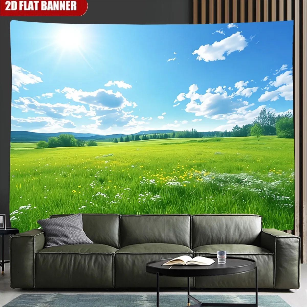 Large Green Meadow Landscape Tapestry Wall Hanging Art Polyester Home Decor Room Decoration Scenic Spring Field Print Poster Mod