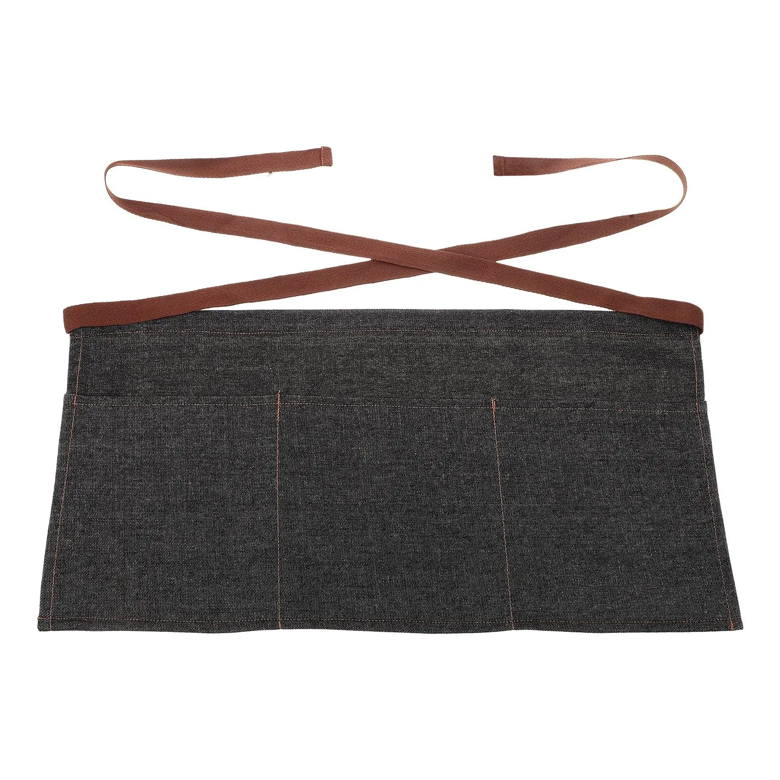 

Restaurant Waiter Apron Short Denim Pockets Fade Resistant Wrinkle Free Adjustable Suitable Cafe Hotel Bar Kitchen Cooking