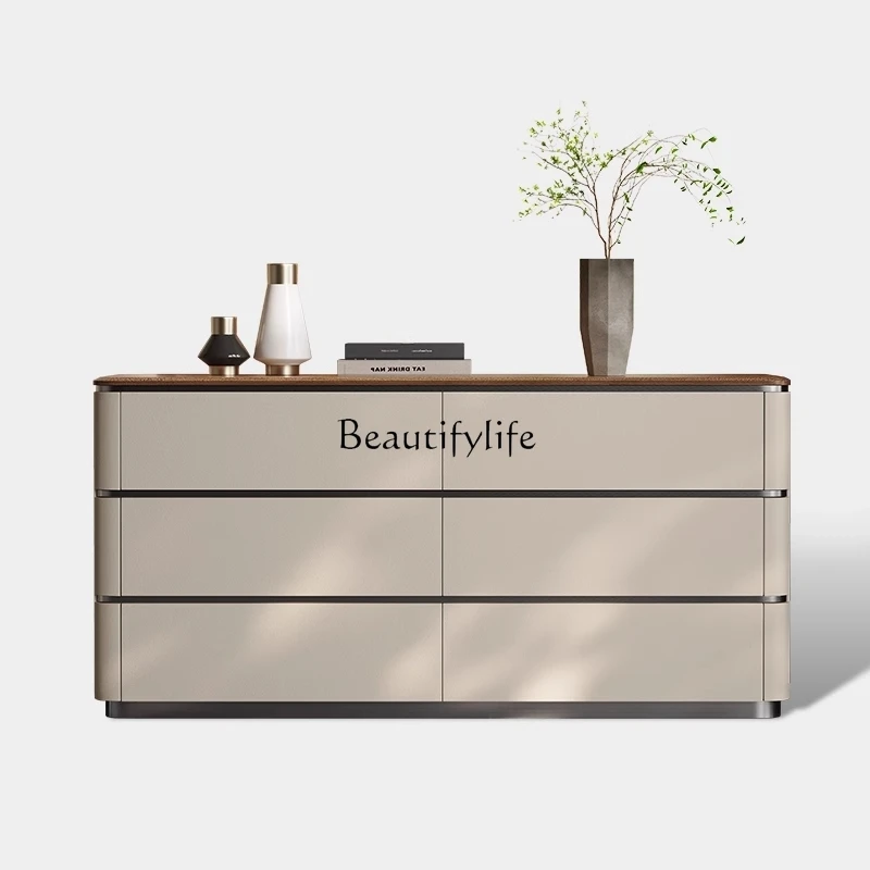 

Italian light luxury entrance cabinet walnut solid wood storage high-end bedroom designer dining side cabinet