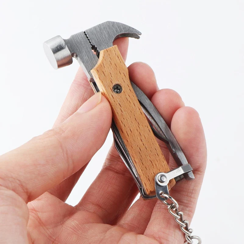 

Personalised Logo 8-in-1 Outdoor Multitool Claw Hammer, Multifunctional Bottle Opener with Keychain, Gift for Men