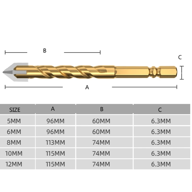 Conjunto brocas tijolo para telha, vidro, pedra plástica, cerâmica, carboneto concreto, broca 5/6/8/10/12mm