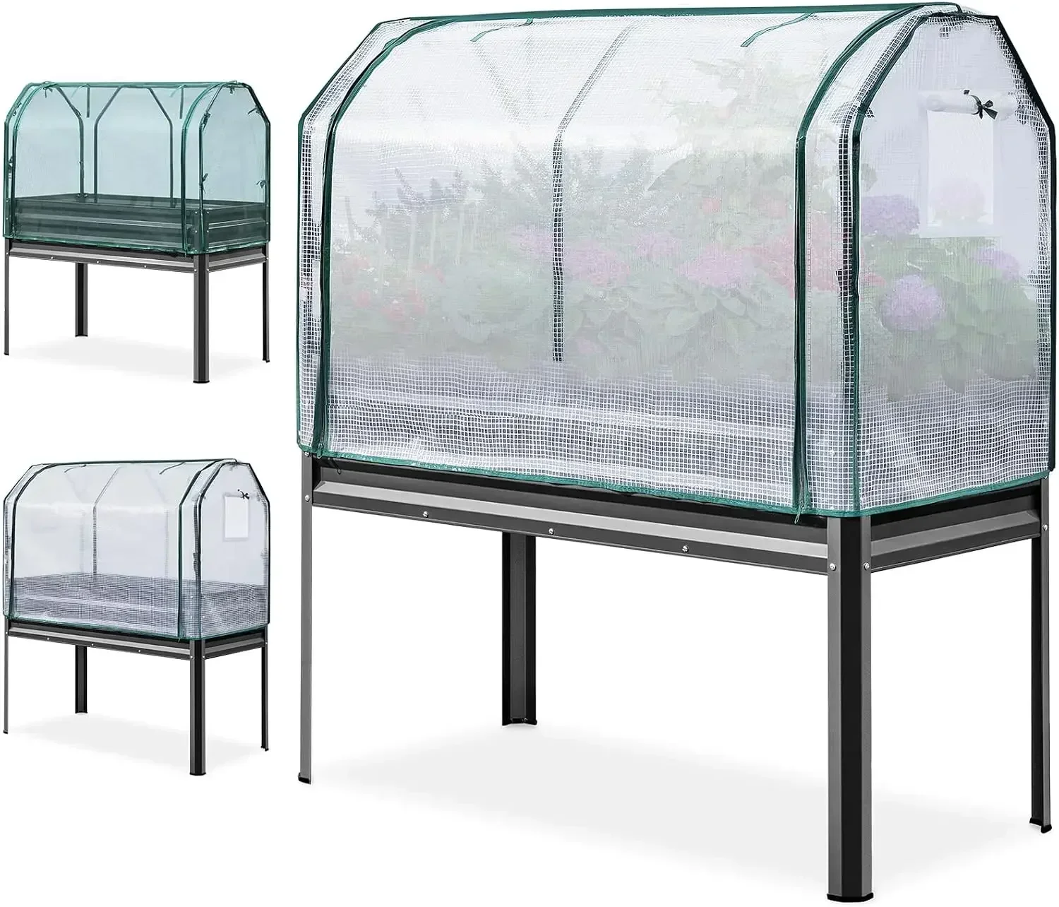 Large Raised Garden Bed With Legs Cover Netting Galvanized Steel Elevated Planter Box Frame Shelf Unit Storage Cabinet Container For Backyard Patio Balcony Outdoor Yard, Dark Grey