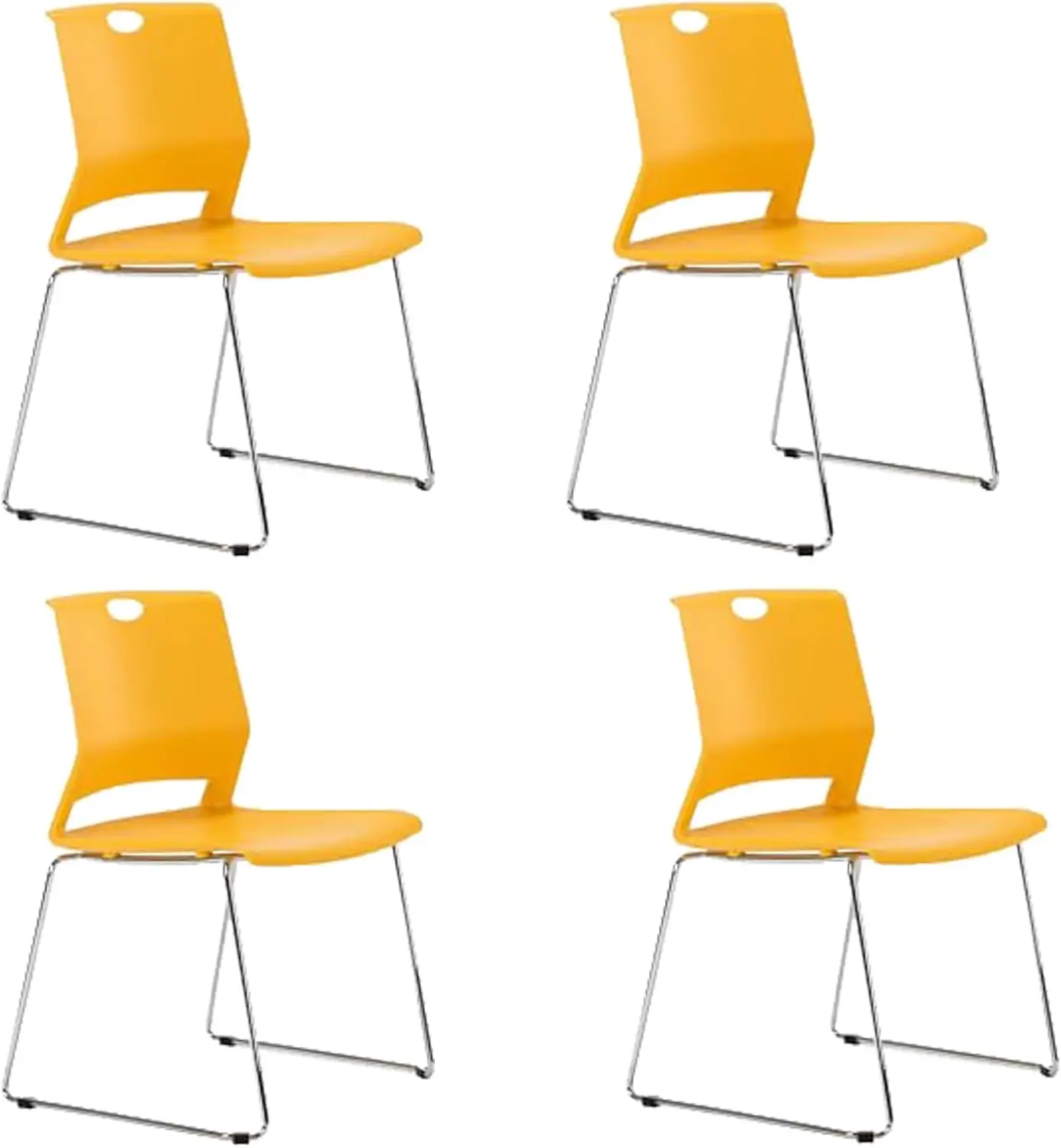 Stachairs Set Of 4, Stackable Waiting Room Chairs With Sturdy Metal Legs, Armless Reception Chairs For School, Home-Yellow