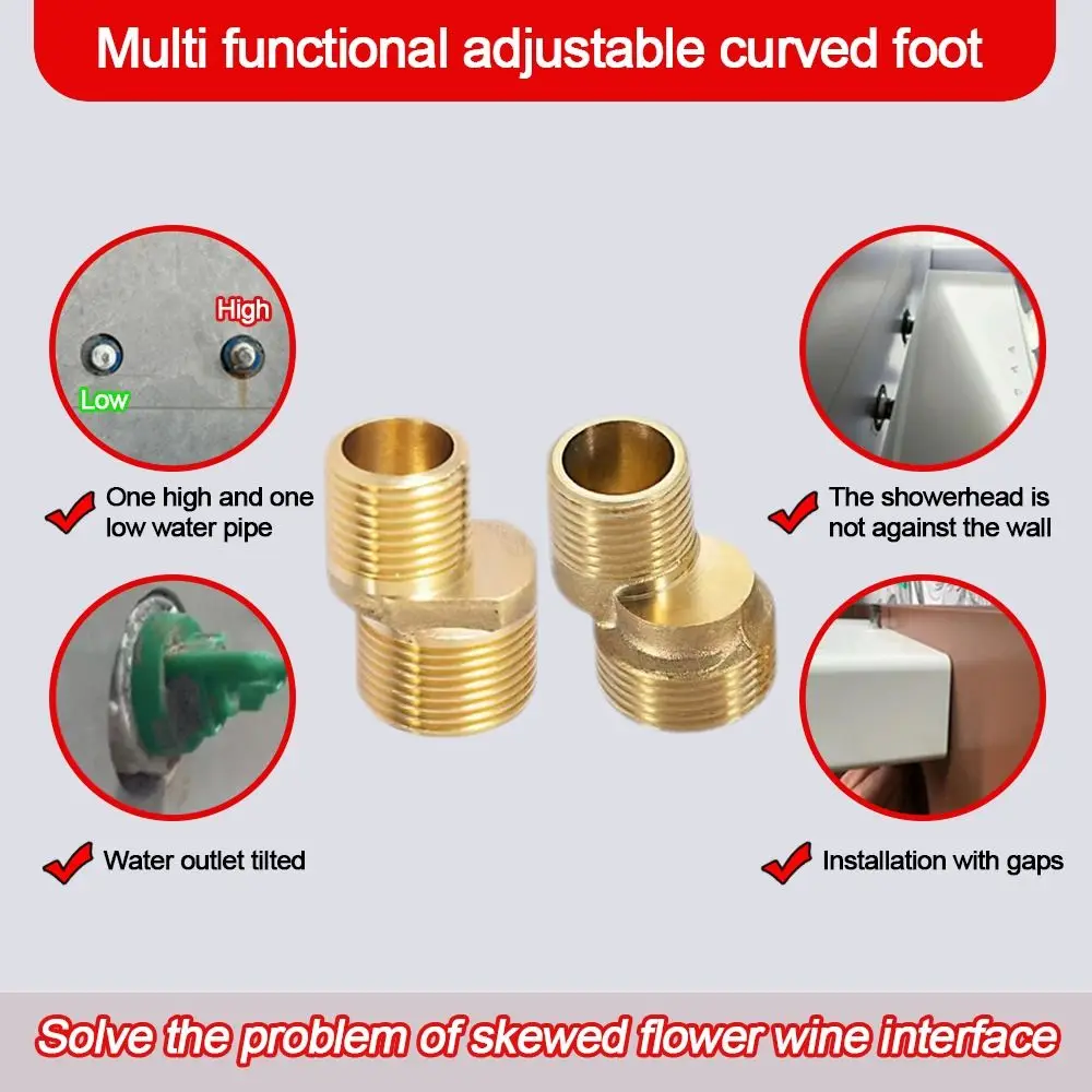 Copper Angled Curved Foot Lengthened Thickened Shower Faucet Adapter Angle Adjustment Wall Mounted Connecting Accessories