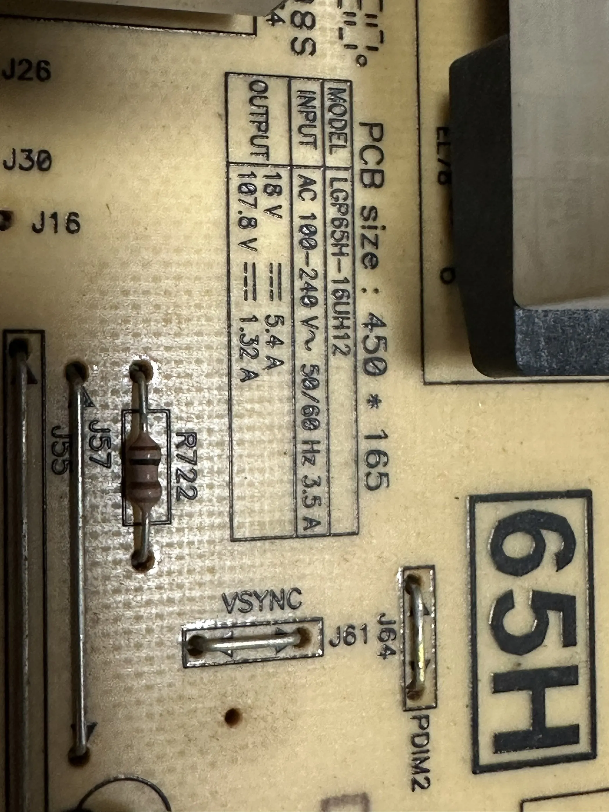 لوحة إمداد الطاقة الأصلية 65UH7500-CA LGP65H-16UH12 EAY64229411 OPVP-0302