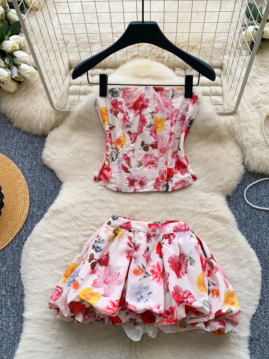Summer Slim Fit Sexy Girl Two Piece Set Top And Skirt Ensemble Women's Fashion High Waist Pure Color Commute Style Casual Wear