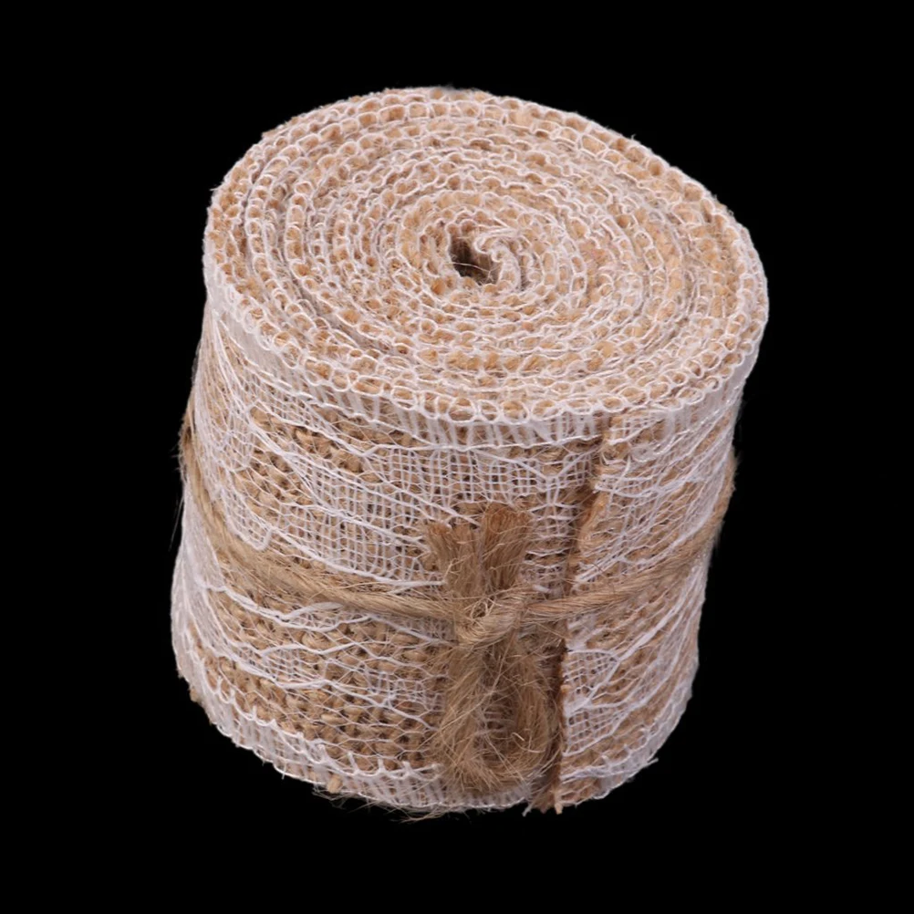 

2M Brown Burlap Ribbon with Lace 5cm Width for DIY Home Decor Craft Gifts Wedding Decoration Rustic Christmas Holiday