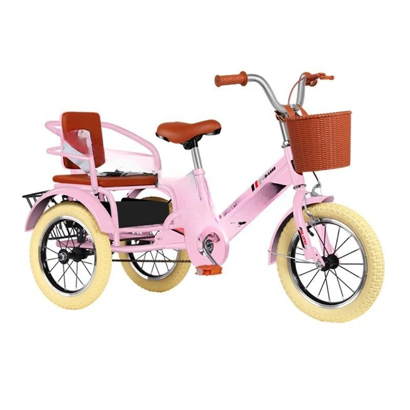 Triciclo de pedales para niños con cubo, bicicleta para bebés de dos asientos de 3 a 6 a 12 años
