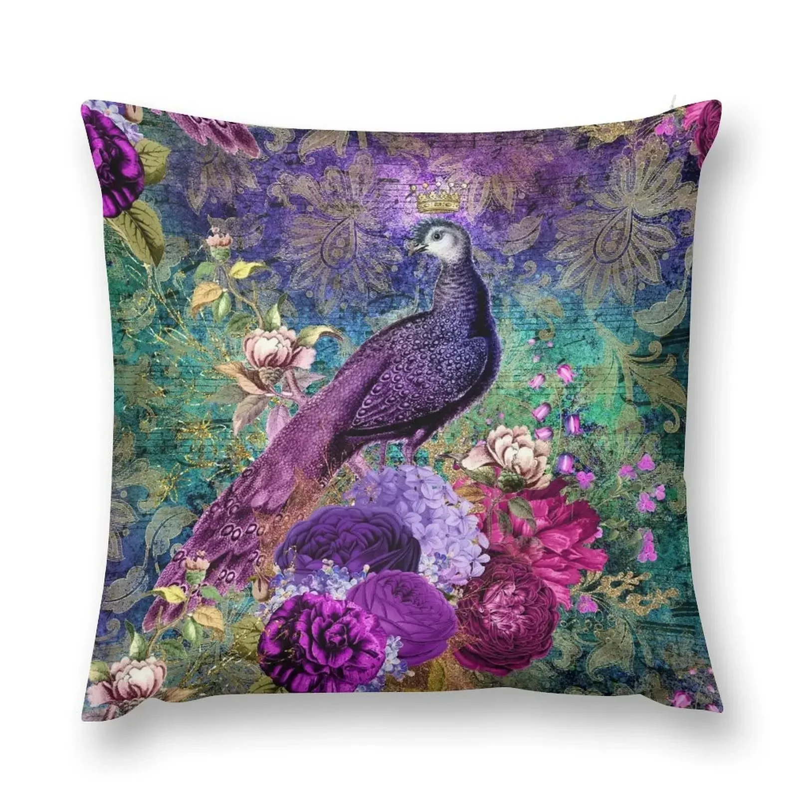 Elegant Vintage Purple Teal Peacocks Throw Pillow pillowcases for sofa cushions Cushions For Children Ornamental Pillow pillow