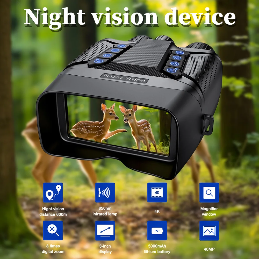 

NEW Infrared Tactical Binocular Telescope 4K UHD 40MP 600M Binoculars Night Vision Hunting Trail Camera 8X Digital Zoom