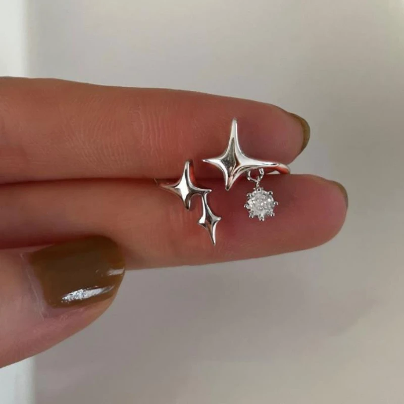 2022 Silver Color Minimalist Irregular Stars Open Ring for Women Tassel Unique Design Rhinestones Rings Jewelry Accessories Gift