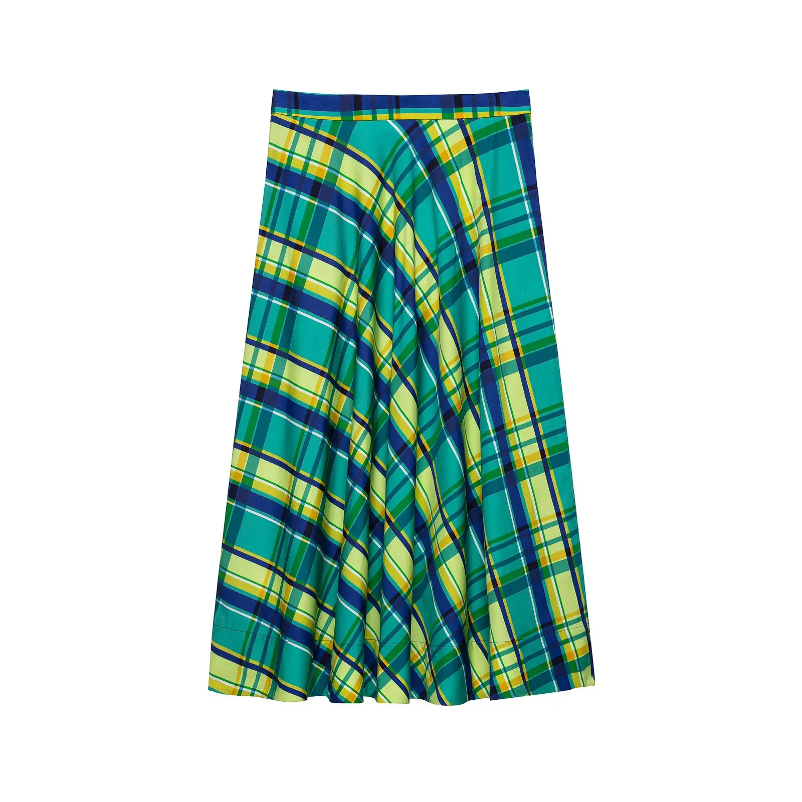 KONDALA Vintage Plaid A-Line Long Skirt Draped Summer Elegant Fashion 2026 Casual Green Long Skirts Chic Vintage Female Skirt