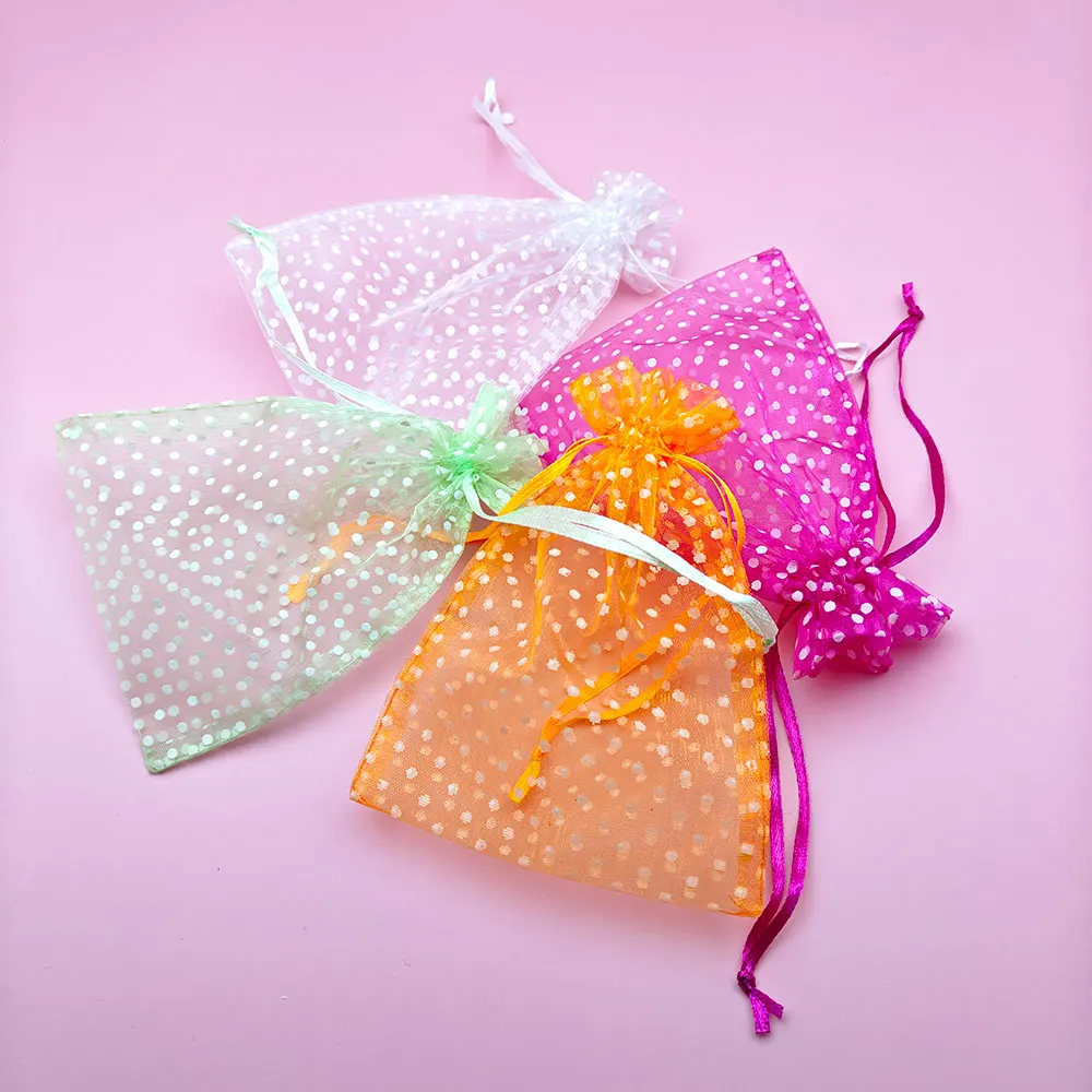 

10/25/50pcs Organza Gift Bag For Jewelry Polka Dot Drawstring Pouches For Wedding Christmas Party Candy Packing Jewelry Bag